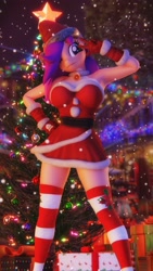 Size: 2160x3840 | Tagged: safe, artist:artempredator, oc, oc only, anthro, 3d, breasts, christmas, christmas sweater, clothes, female, gloves, holiday, one eye closed, solo, solo female, stockings, sweater, thigh highs