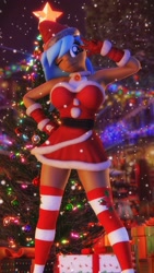 Size: 1152x2048 | Tagged: safe, artist:artempredator, oc, oc only, oc:iva, anthro, 3d, breasts, christmas, christmas sweater, clothes, female, gloves, holiday, one eye closed, solo, solo female, stockings, sweater, thigh highs