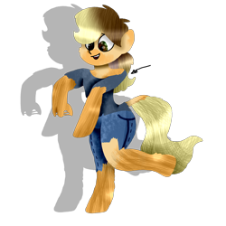 Size: 2834x2833 | Tagged: safe, artist:toffee-the-dingo, imported from derpibooru, applejack, earth pony, human, pony, clothes, eye color change, female, high res, human to pony, open mouth, simple background, smiling, solo, standing, torn clothes, transformation, transparent background