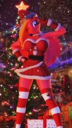 Size: 1152x2048 | Tagged: safe, artist:artempredator, oc, oc only, oc:gaffy, anthro, 3d, breasts, christmas, christmas sweater, clothes, female, gloves, holiday, one eye closed, stockings, sweater, thigh highs