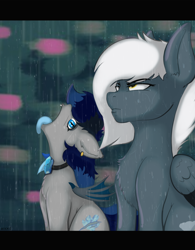 Size: 3000x3840 | Tagged: safe, artist:index3, imported from derpibooru, oc, oc only, oc:aura rhinestone, oc:tempest streamrider, bat pony, pegasus, pony, anime reference, bat hybrid, meme, vegeta in the rain