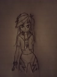 Size: 3060x4080 | Tagged: safe, artist:wkxkxjs, derpibooru exclusive, imported from derpibooru, rainbow dash, equestria girls, female, monochrome, solo, traditional art