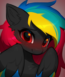 Size: 1740x2064 | Tagged: safe, artist:vensual99, imported from derpibooru, oc, oc only, pegasus, pony, blushing, bust, colored wings, console ponies, cute, ear fluff, eyebrows, female, looking at you, mare, pegasus oc, playstation, ponified, red eyes, smiling, smiling at you, solo, solo female, wings