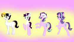 Size: 2200x1267 | Tagged: safe, artist:toffee-the-dingo, imported from derpibooru, starlight glimmer, oc, pony, unicorn, character to character, female, gradient background, horn, mare, scroll, transformation, transformation sequence