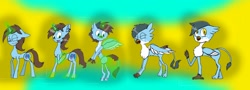 Size: 1900x685 | Tagged: safe, artist:toffee-the-dingo, imported from derpibooru, oc, oc only, griffon, pony, unicorn, glowing, glowing horn, gradient background, horn, pony to griffon, solo, spell, transformation, transformation sequence