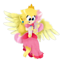 Size: 3684x3492 | Tagged: safe, artist:toffee-the-dingo, imported from derpibooru, fluttershy, human, pegasus, pony, character to character, female, high res, human to pony, mid-transformation, princess peach, simple background, solo, super mario, super mario bros., transformation, transparent background