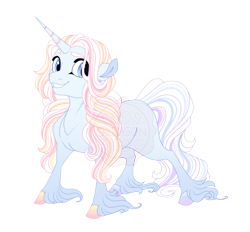 Size: 4200x3900 | Tagged: safe, artist:gigason, imported from derpibooru, oc, oc only, oc:snowbow opal, pony, unicorn, adoptable, blank flank, blue coat, blue eyes, colored, colored eyebrows, colored hooves, colored pinnae, crack ship offspring, curly mane, curly tail, ear fluff, eyebrows, eyelashes, female, female oc, fetlock tuft, flat colors, gradient hooves, grin, high res, hoof fluff, hooves, horn, light blue coat, long feather, long fetlocks, looking back, low ears, magical lesbian spawn, mare, mare oc, mismatched hooves, mismatched mane and tail, multicolored hooves, multicolored mane, multicolored tail, obtrusive watermark, offspring, parent:princess platinum, parent:rainbow dash, raised eyebrow, simple background, smiling, solo, standing, striped horn, striped mane, striped tail, tail, three quarter view, transparent background, unicorn horn, unicorn oc, unshorn fetlocks, watermark, white mane, white tail