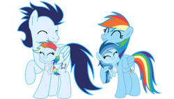 Size: 1280x731 | Tagged: safe, artist:soarindasher10, imported from derpibooru, rainbow dash, soarin', oc, oc:ragtag, oc:shooting star, pegasus, pony, baby, baby pony, female, filly, foal, male, mare, offspring, parent:rainbow dash, parent:soarin', parents:soarindash, shipping, siblings, simple background, soarindash, stallion, straight, transparent background, twins