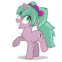 Size: 2800x2800 | Tagged: safe, artist:oblivionfall, imported from derpibooru, oc, oc only, oc:magicalmysticva, pony, unicorn, crazy face, faic, female, green eyes, gritted teeth, horn, insanity, looking up, open mouth, pigtails, pink body, png, shrunken pupils, simple background, solo, teal mane, teeth, transparent background, twintails, vector