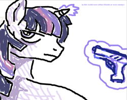 Size: 645x511 | Tagged: safe, artist:muffinz, artist:syrup, imported from derpibooru, twilight sparkle, pony, unicorn, dusk shine, gun, horn, male, rule 63, solo, stallion, weapon