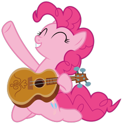 Size: 5035x5122 | Tagged: safe, artist:timeymarey007, imported from derpibooru, pinkie pie, earth pony, pony, honest apple, .svg available, ^^, absurd resolution, eyes closed, female, guitar, kneeling, musical instrument, my little pony, revised, simple background, solo, transparent background, vector