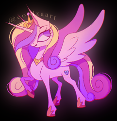 Size: 1123x1166 | Tagged: safe, artist:coolzaart, imported from derpibooru, princess cadance, alicorn, pony, black background, female, hair over one eye, mare, signature, simple background, smiling, solo