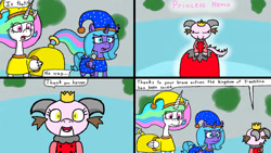 Size: 1192x670 | Tagged: safe, imported from derpibooru, pipp petals, princess celestia, princess luna, zipp storm, oc, alicorn, dragon, comic:first three back, castle, comic, digital art, dragoness, female, g5, royal sisters (g5), siblings, sisters