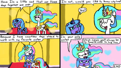 Size: 1192x670 | Tagged: safe, imported from derpibooru, princess celestia, princess luna, alicorn, comic:first three back, canterlot, castle, comic, digital art, female, hug, royal sisters, siblings, sisters