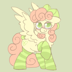 Size: 600x600 | Tagged: safe, artist:php193, imported from derpibooru, oc, oc only, oc:soft sonance, pegasus, bow, clothes, female, hair bow, looking at you, mare, socks, solo, striped socks, tail, tail bow, wingding eyes, wings