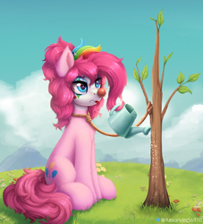 Size: 1358x1494 | Tagged: safe, artist:alexander56910, imported from derpibooru, pinkie pie, earth pony, pony, clown, clown makeup, clown nose, cutie mark, dark comedy, grass, red nose, rope, solo, tree