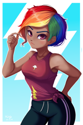 Size: 666x1000 | Tagged: safe, artist:the-park, imported from derpibooru, rainbow dash, human, equestria girls, female, human coloration, short hair, solo