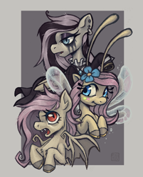 Size: 744x924 | Tagged: safe, artist:helioclawnix, imported from derpibooru, fluttershy, bat pony, breezie, pegasus, pony, bat ponified, breeziefied, female, flutterbat, flutterbreez, fluttergoth, mare, passepartout, race swap, self paradox, self ponidox, solo, species swap, triality