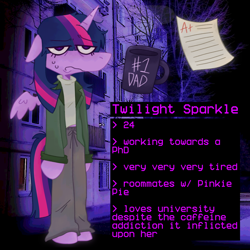 Size: 1280x1280 | Tagged: safe, artist:brynnstic, derpibooru exclusive, imported from derpibooru, twilight sparkle, alicorn, anthro, semi-anthro, unguligrade anthro, clothes, coffee, eyelashes, female, hooves, horn, lidded eyes, mug, my little pony, pants, reference sheet, solo, sweat, sweatdrop, sweater, sweatpants, tail, text, twilight sparkle (alicorn), wings