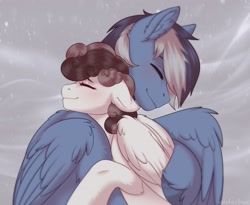 Size: 2048x1678 | Tagged: safe, artist:enderbee, imported from derpibooru, oc, oc:silver lightning, pegasus, pony, eyes closed, female, hug, male, mare, oc x oc, shipping, sketch, smiling, stallion