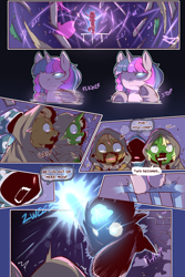 Size: 960x1440 | Tagged: safe, artist:cold-blooded-twilight, imported from derpibooru, twilight sparkle, oc, cold blooded twilight, comic:cold storm, alternate design, blood, comic, dialogue, glowing, glowing eyes, magic, shivering, speech bubble, sweat