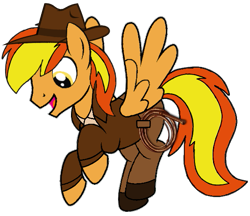 Size: 595x513 | Tagged: safe, artist:noi kincade, imported from derpibooru, oc, oc:firey ratchet, pegasus, clothes, costume, fedora, hat, indiana jones, male, rope, simple background, solo, transparent background