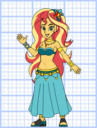 Size: 828x1089 | Tagged: safe, artist:superaaronawesome, imported from derpibooru, sunset shimmer, human, equestria girls, accessory, alternate design, belly, belly button, belly dancer outfit, breasts, cleavage, female, midriff, solo