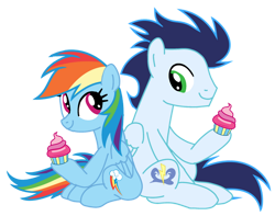 Size: 750x591 | Tagged: safe, artist:soarindasher10, imported from derpibooru, rainbow dash, soarin', pegasus, pony, cupcake, female, food, male, mare, shipping, simple background, soarindash, stallion, straight, transparent background