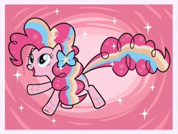 Size: 1182x894 | Tagged: safe, artist:tori8812, imported from derpibooru, pinkie pie, earth pony, pony, black outlines, bow, element of laughter, female, hair bow, mare, pink background, rainbow power, simple background, solo, sparkles