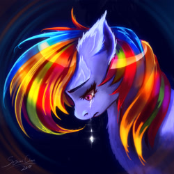 Size: 3000x3000 | Tagged: safe, artist:sashlmlsan, imported from derpibooru, rainbow dash, pegasus, pony, bust, crying, ear fluff, female, mare, sad, solo