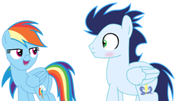 Size: 1280x737 | Tagged: safe, artist:soarindasher10, imported from derpibooru, rainbow dash, soarin', pegasus, pony, blushing, female, male, mare, shipping, simple background, soarindash, stallion, straight, transparent background