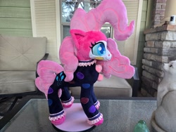 Size: 4000x3000 | Tagged: safe, artist:manehattanplushies, imported from derpibooru, pinkie pie, oc, oc:pinkiacci, earth pony, alternate timeline, clown, eternal night au (janegumball), frills, frilly, jester, makeup, nightmare takeover timeline, plushie, polka dots, pom pom, variant