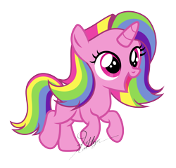 Size: 3000x2883 | Tagged: safe, artist:kaitykat117, imported from derpibooru, oc, oc:aurora skye(kaitykat), unicorn, base used, female, filly, foal, horn, multicolored hair, rainbow hair, raised hooves, simple background, smiling, transparent background, vector