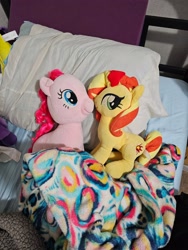 Size: 3000x4000 | Tagged: safe, imported from derpibooru, photographer:professorventurer, pinkie pie, sunset shimmer, female, irl, lesbian, photo, plushie, shipping, sunsetpie