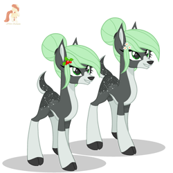 Size: 2200x2200 | Tagged: safe, artist:r4hucksake, imported from derpibooru, oc, oc only, oc:hemlock, oc:holly, deer, cloven hooves, concave belly, countershading, duo, duo female, female, siblings, simple background, slender, thin, transparent background, twins