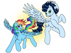 Size: 800x600 | Tagged: safe, artist:novaintellus, edit, imported from derpibooru, rainbow dash, soarin', pegasus, pony, female, flying, male, mare, shipping, simple background, soarindash, stallion, straight, transparent background