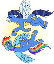 Size: 1723x2045 | Tagged: safe, artist:enigmaticfrustration, edit, imported from derpibooru, rainbow dash, soarin', pegasus, pony, clothes, female, flying, male, mare, shipping, soarindash, stallion, straight, uniform, wonderbolts, wonderbolts uniform