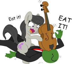 Size: 2599x2308 | Tagged: safe, artist:artguydis, artist:midnightblitzz, imported from derpibooru, octavia melody, oc, oc:anon, earth pony, human, pony, angry, cello, clothes, cute, dialogue, duo, female, funny, male, mare, musical instrument, open mouth, simple background, transparent background, vector