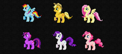 Size: 1914x851 | Tagged: safe, artist:cuhenghdj, imported from derpibooru, applejack, fluttershy, pinkie pie, rainbow dash, rarity, twilight sparkle, earth pony, pegasus, pony, unicorn, digital art, female, mane six, mare, pixel art, unicorn twilight