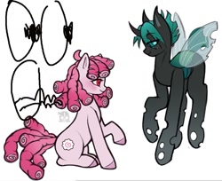 Size: 1021x835 | Tagged: safe, artist:whyomnichan, oc, oc only, changeling, pony, changeling oc, female, looking at each other, mare