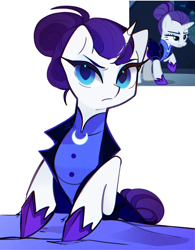 Size: 1595x2048 | Tagged: safe, artist:gangheham, imported from derpibooru, rarity, pony, unicorn, the cutie re-mark, alternate hairstyle, alternate timeline, female, horn, mare, my little pony, night maid rarity, nightmare takeover timeline, screencap reference, simple background, solo, white background