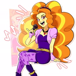 Size: 2048x2048 | Tagged: safe, artist:pwxcii, imported from derpibooru, adagio dazzle, human, equestria girls, commission, female, high res, microphone, open mouth, open smile, passepartout, smiling, solo