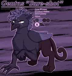 Size: 2022x2144 | Tagged: safe, artist:sketchy knight, imported from derpibooru, oc, oc:gentus, griffon, beak, claws, eye scar, facial scar, griffon oc, male, reference sheet, scar, solo, wings