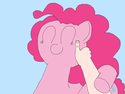 Size: 800x600 | Tagged: safe, artist:jittermouse, imported from derpibooru, pinkie pie, earth pony, human, pony, eyes closed, hand, happy, human on pony petting, ms paint, petting, smiling