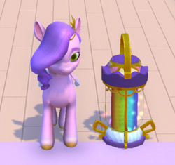 Size: 515x484 | Tagged: safe, imported from derpibooru, pipp petals, pegasus, pony, 3d, budge studios, crystal brighthouse, front view, g5, game, indoors, lantern, my little pony world, pipp is short, pipp is smol, standing, video game