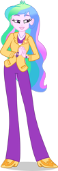 Size: 1280x3767 | Tagged: safe, artist:dustinwatsongkx, imported from derpibooru, princess celestia, human, eqg summertime shorts, equestria girls, subs rock, blazer, bracelet, clothes, cutie mark accessory, grin, hands together, jewelry, lidded eyes, lipstick, my little pony equestria girls: summertime shorts, pants, pin, principal celestia, shirt, shoes, smiling, teeth, watch, wristwatch