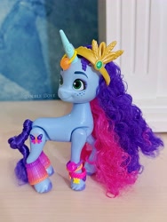 Size: 3201x4268 | Tagged: safe, imported from derpibooru, unicorn, accessory, bracelet, brushable, concave belly, eyeshadow, freckles, friendship bracelet, g5, horn, irl, jewelry, looking back, makeup, merchandise, misty brightdawn, official, photo, slender, solo, standing, thin, tiara, toy