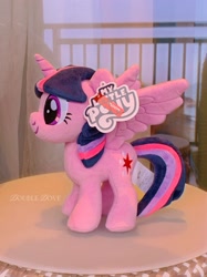 Size: 1825x2434 | Tagged: safe, imported from derpibooru, twilight sparkle, alicorn, pony, fixed, indoors, irl, merchandise, miniso, official, photo, plushie, pony plushie, reesee, side view, solo, spread wings, twilight sparkle (alicorn), wings