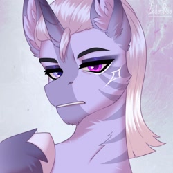 Size: 2048x2048 | Tagged: safe, artist:enderbee, imported from derpibooru, oc, oc only, pony, unicorn, bust, heterochromia, horn, male, portrait, solo, stallion, white mane