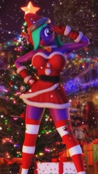 Size: 1152x2048 | Tagged: safe, artist:artempredator, oc, oc only, anthro, 3d, breasts, christmas, christmas sweater, clothes, female, gloves, holiday, one eye closed, solo, solo female, stockings, sweater, thigh highs